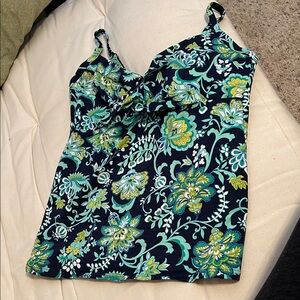 Lands' End Women's Swim Tankini Top - Blue and Green Floral